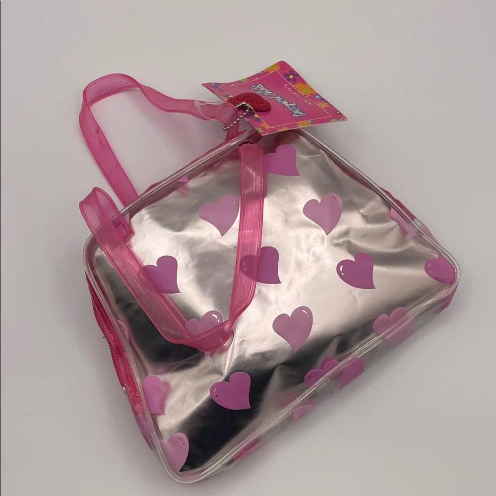 KIDS PINK HEART CLEAR TOTE BAG TRANSPARENT PVC